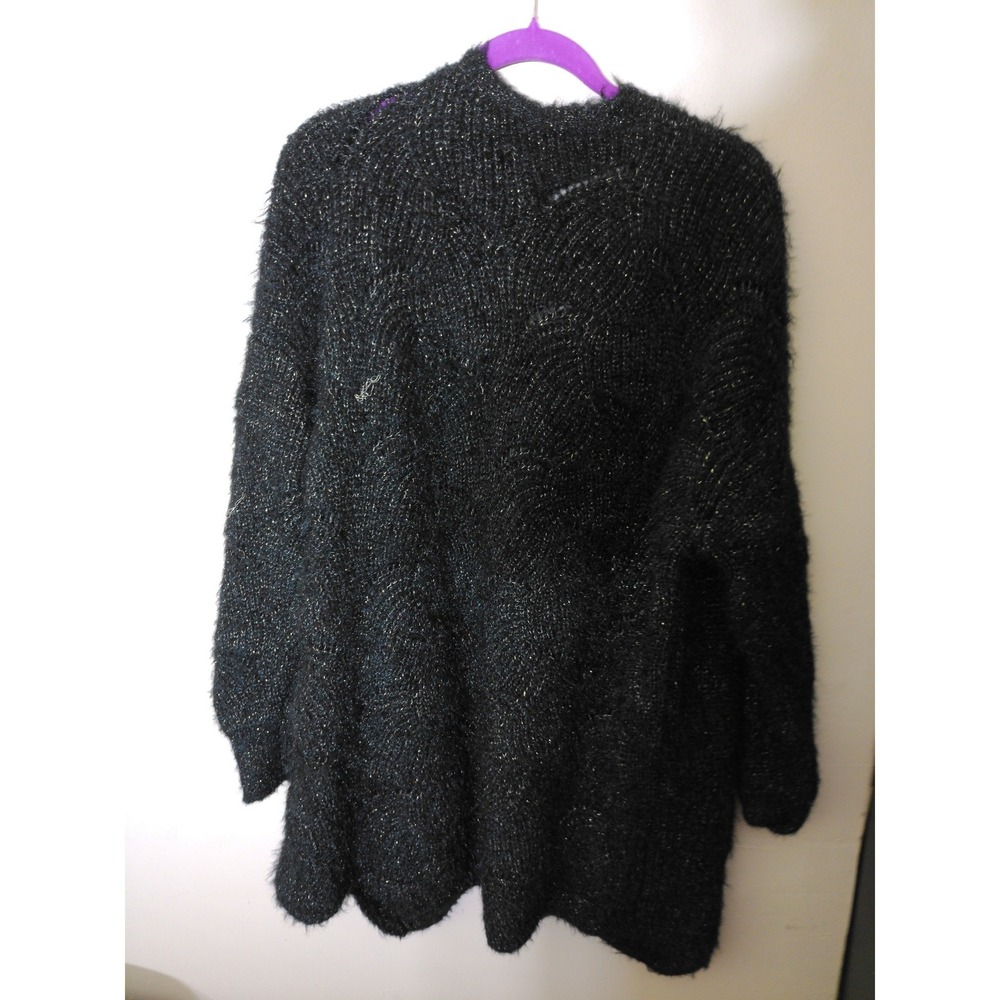 Unbranded Cardigan Women XL Black Gold Metallic Fuzzy Eyelash Knit Oversized